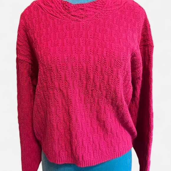 Vibrant Vintage Sasson Hot Pink Cable Knit Sweater 100% Cotton Size Small Women - Picture 1 of 8